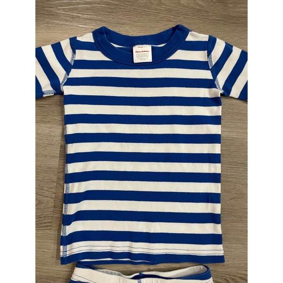 Hanna Andersson Short John Pajama Set Indigo Blue White Stripes Size 110 US 5 - Picture 5 of 8